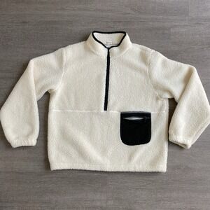 IN GOOD STATE Cream Sherpa Fleece Quart Zip Pocket Pullover Sweatshirt Women's L